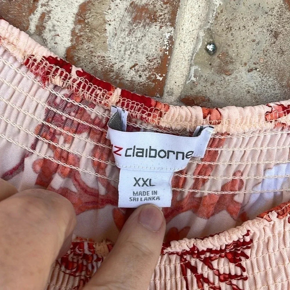 Liz Claiborne Peach Floral Peasant Boho Ruffled Dress - Picture 4 of 9